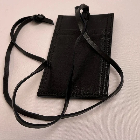 Alexander McQueen Black Leather Card Holder with Strap Lanyard New